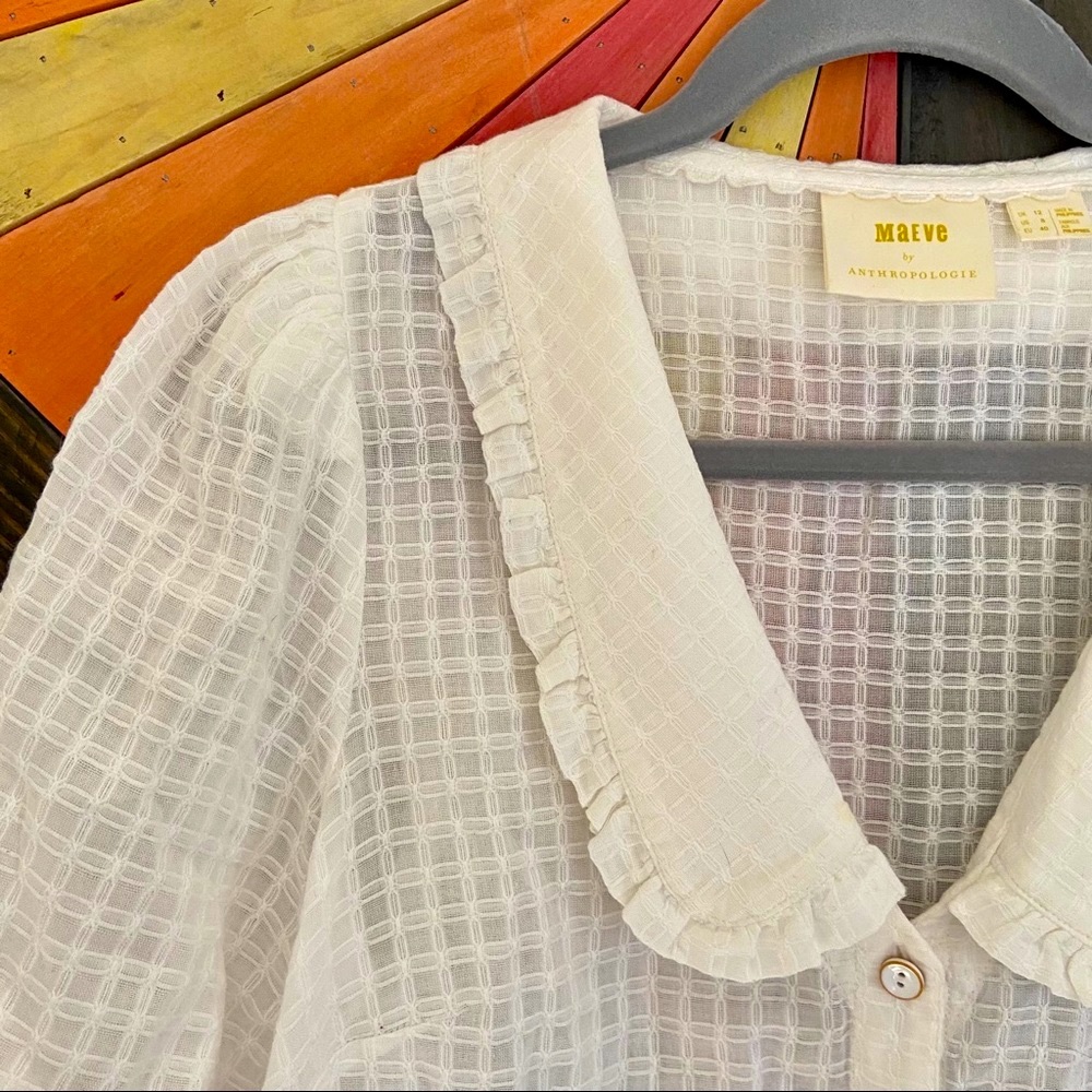 Anthropologie White Button Down Blouse Sz 12